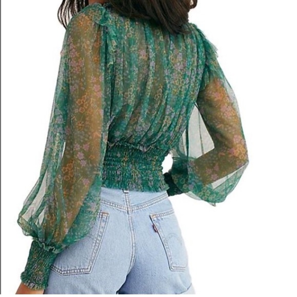 Free People Smocked Floral Twyla Top - Small - Picture 2 of 10